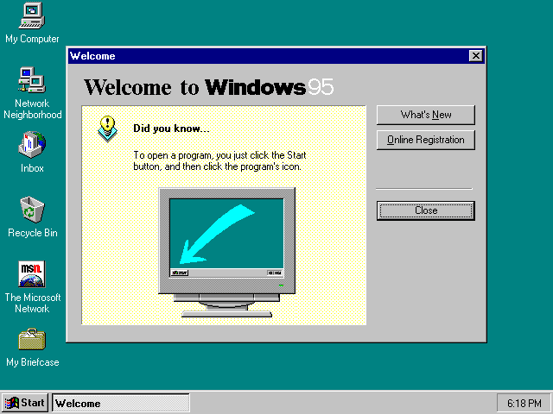 Interface Windows 95, o primeiro a ter o botão Start.