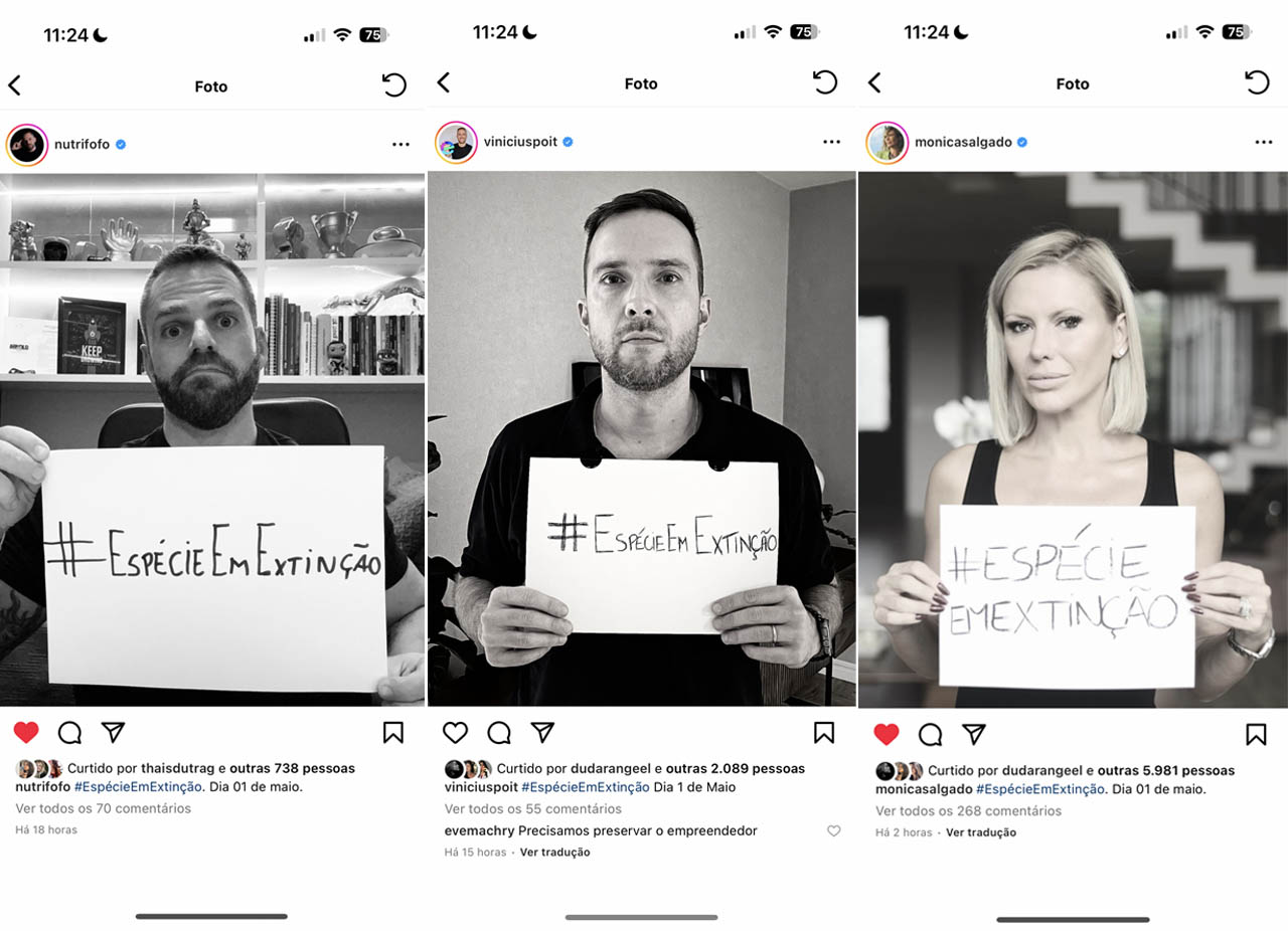 Influenciadores que participaram do movimento Espécie em Extinção do G4 Educação
