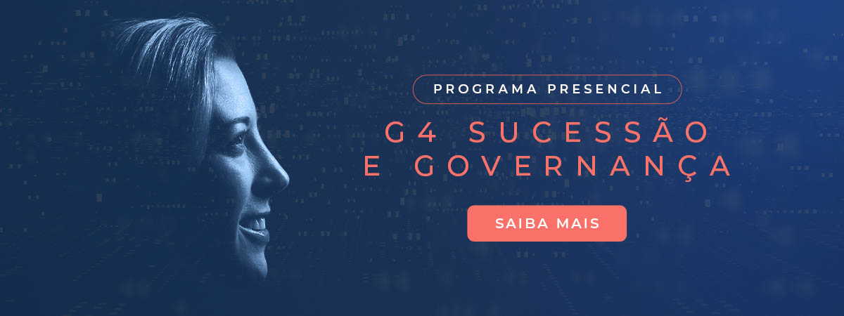 Banner horizontal do programa presencial G4 Sucessão e Governança do G4 Educação